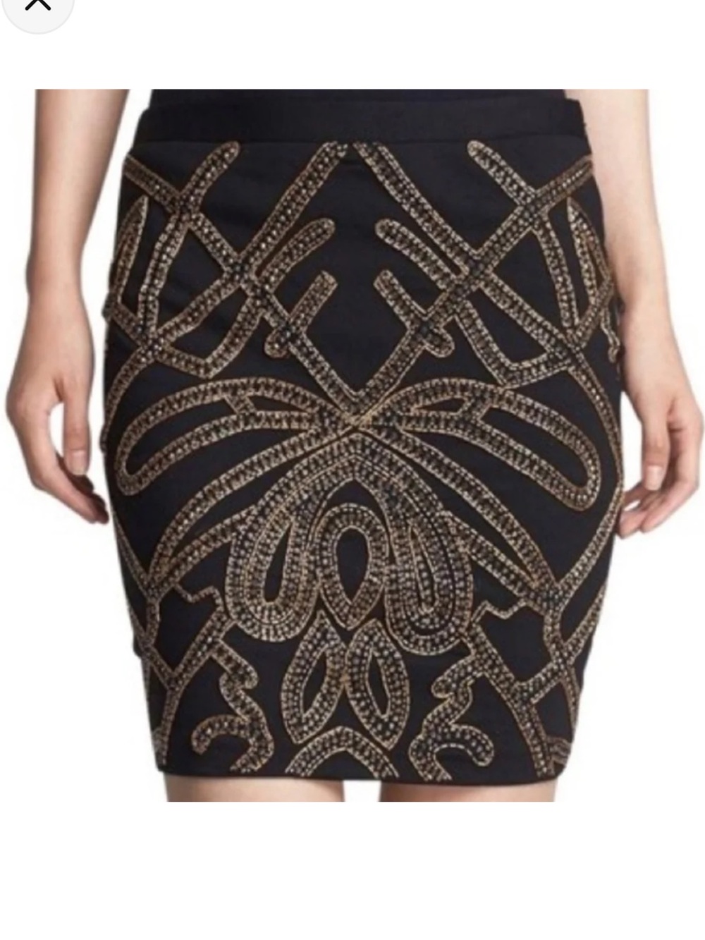 Haute Hippie Black Pencil Skirt with Gold Beaded Design